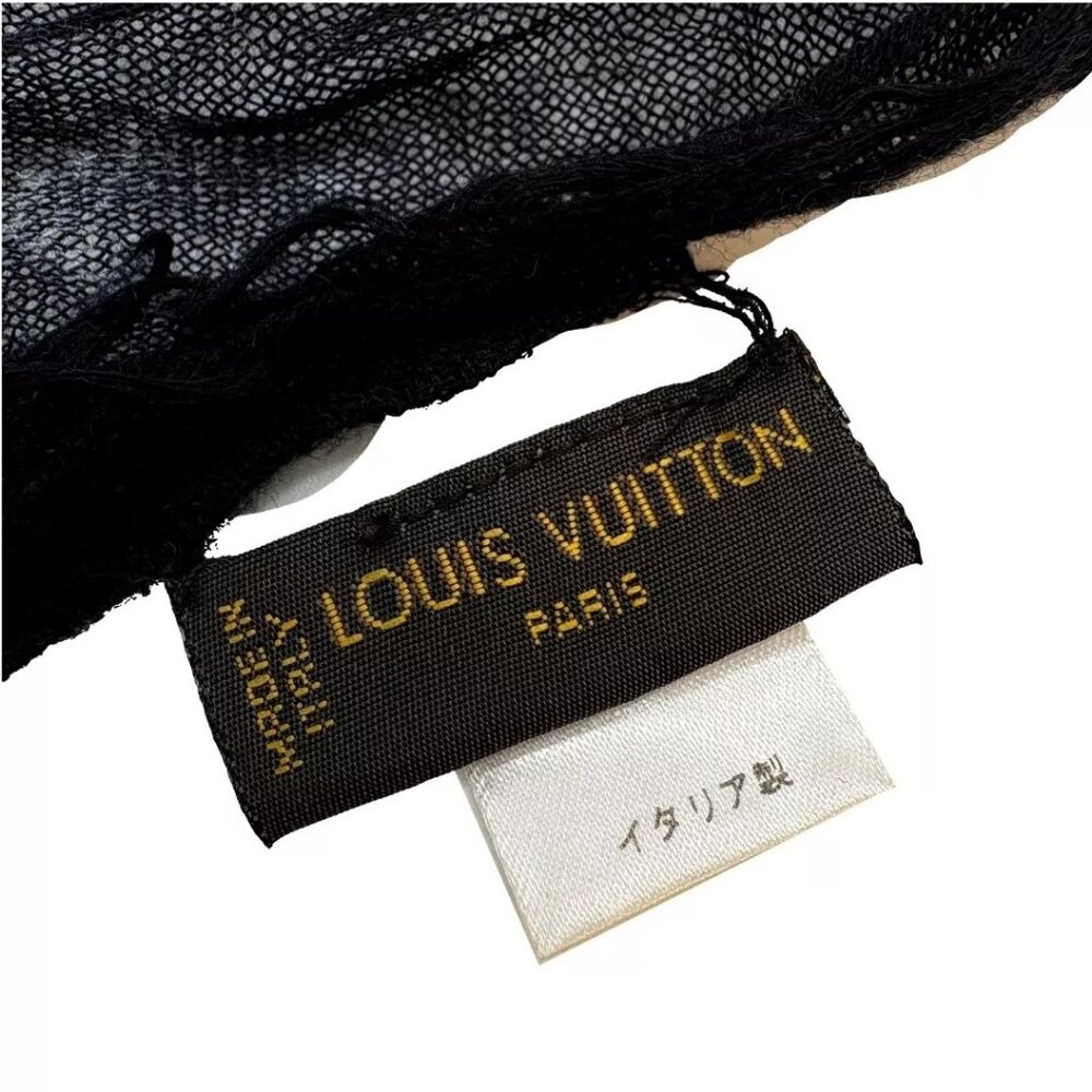 Authentic LOUIS VUITTON Large Scarf Damier Pattern Black Cashmere - Picture 11 of 16